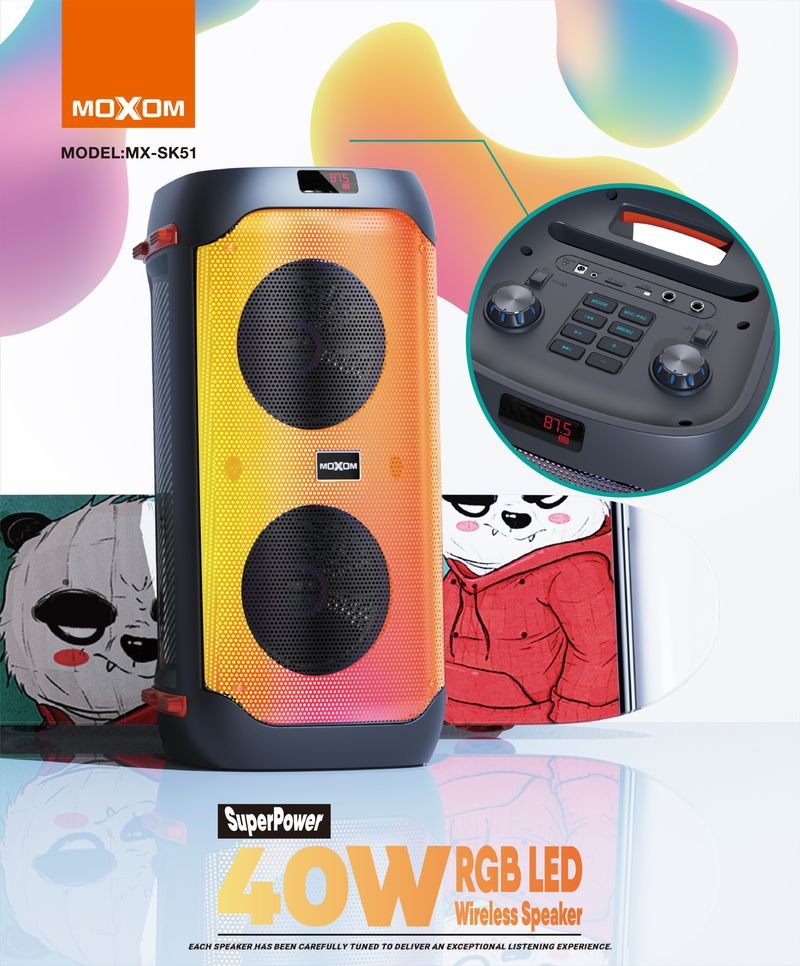 Enceinte de fête portable 40W avec système Karaoké MOXOM MX-SK51