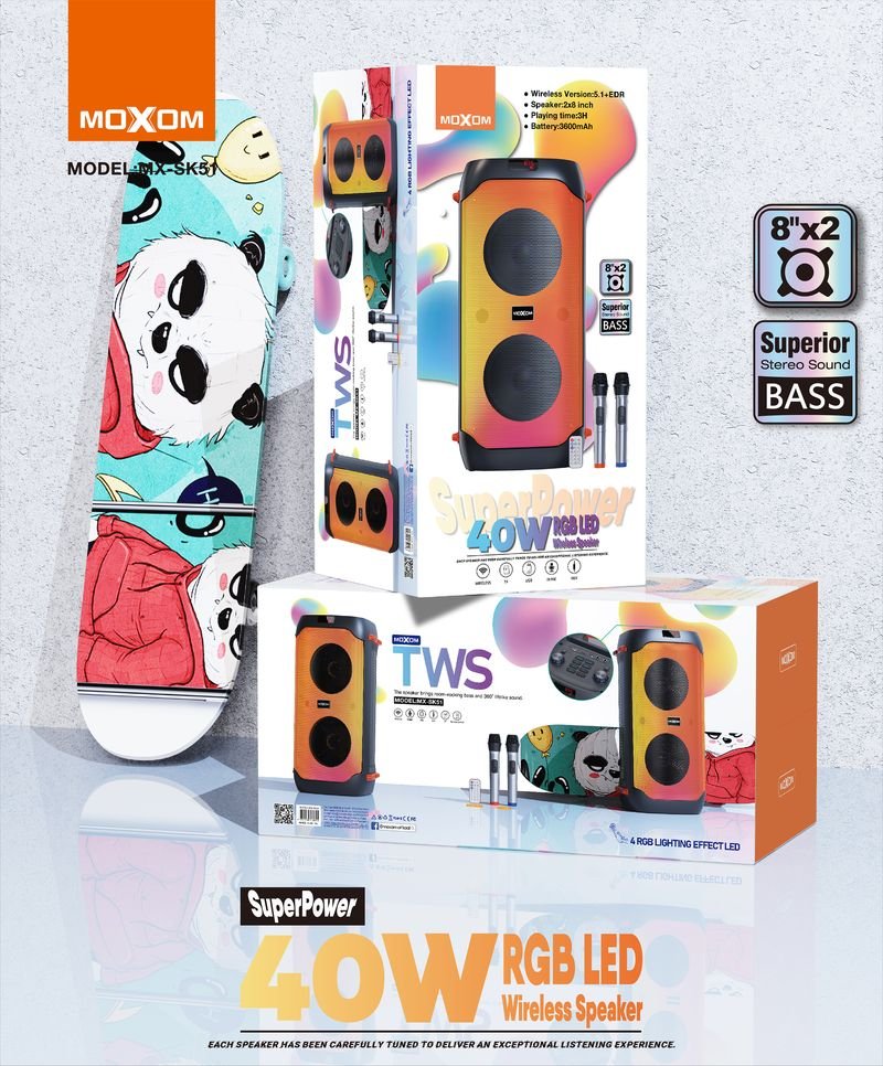 Enceinte de fête portable 40W avec système Karaoké MOXOM MX-SK51