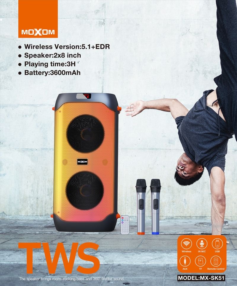 Enceinte de fête portable 40W avec système Karaoké MOXOM MX-SK51