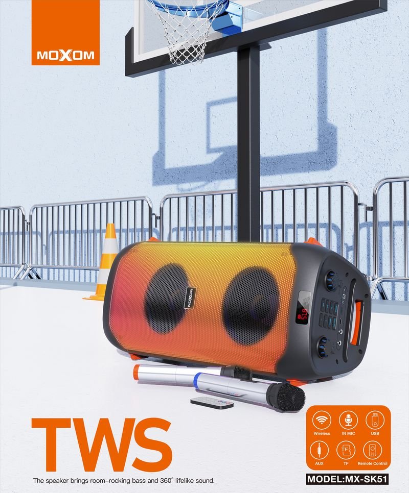 Enceinte de fête portable 40W avec système Karaoké MOXOM MX-SK51