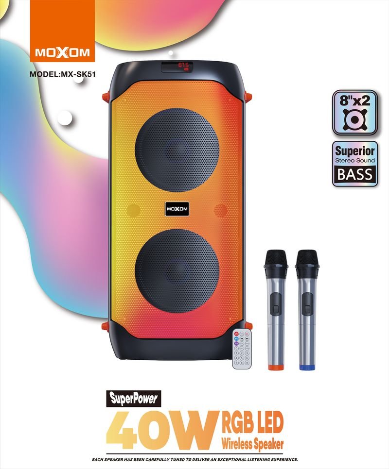 Enceinte de fête portable 40W avec système Karaoké MOXOM MX-SK51