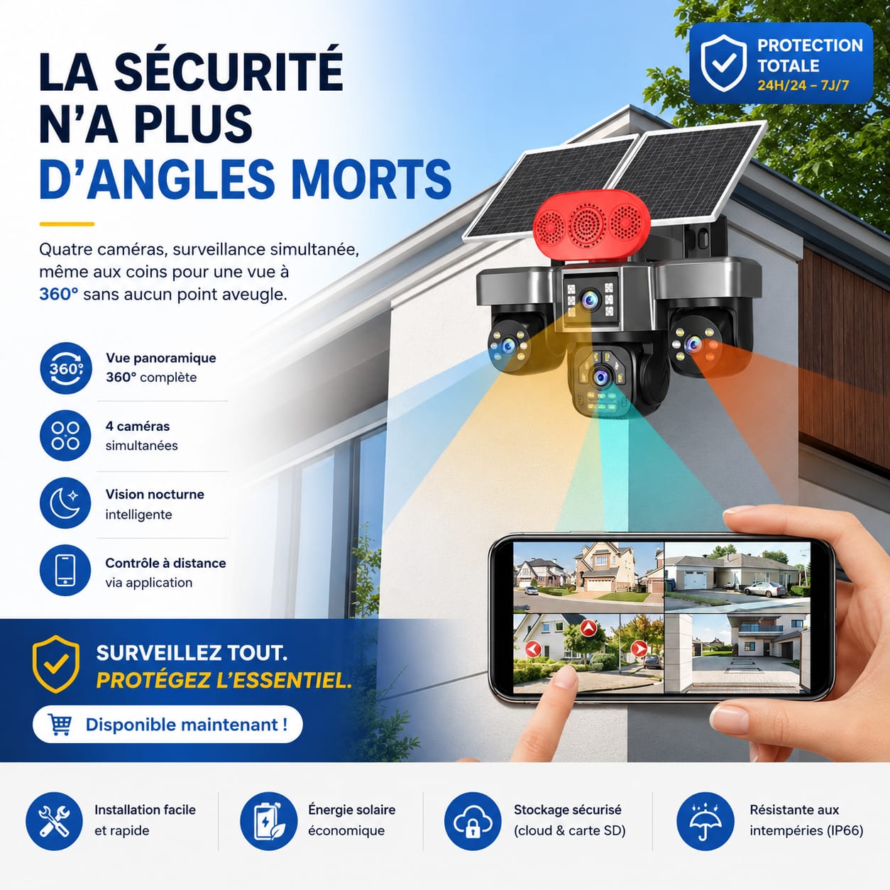 camera 4 Lens 4G SOLAIRE + 2 Panneau solaire 16MP
