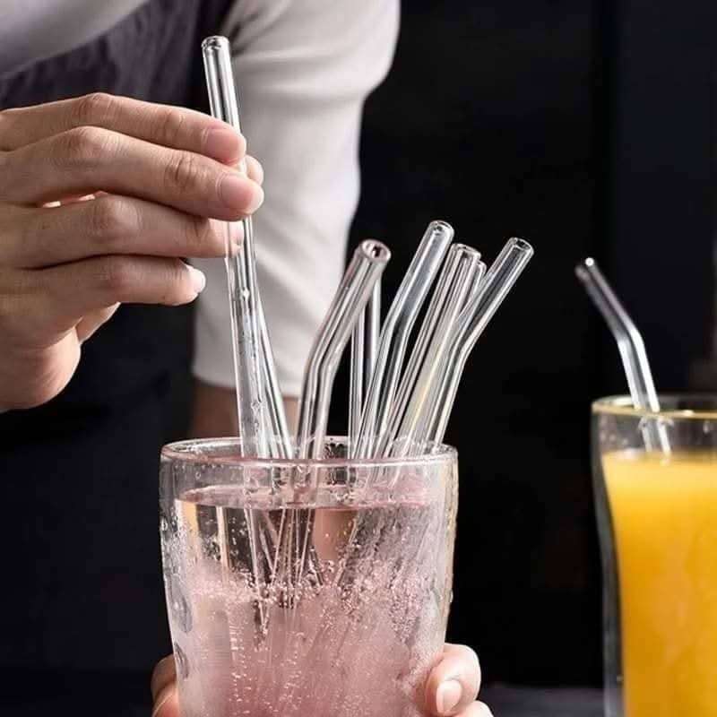 Lot de 6 pailles en verre+brosse
