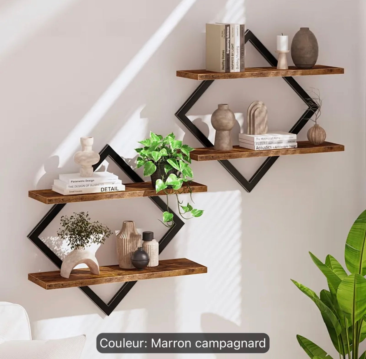 Étagère murale-Acier/MDF Marron -Lxl xP(40 x 40 x 15)cm